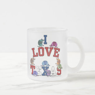 Caneca De Café Vidro Jateado Eu Amo Armadilos Coloridos do Texas