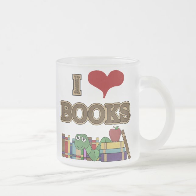 Caneca De Café Vidro Jateado Eu amo livros (Direita)