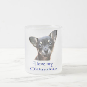 Caneca De Café Vidro Jateado Eu amo meu Chihuahua