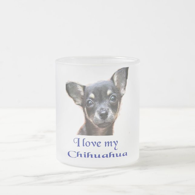 Caneca De Café Vidro Jateado Eu amo meu Chihuahua (Centro)