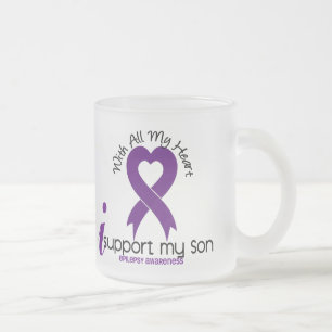 Caneca De Café Vidro Jateado Eu apoio minha epilepsia do filho