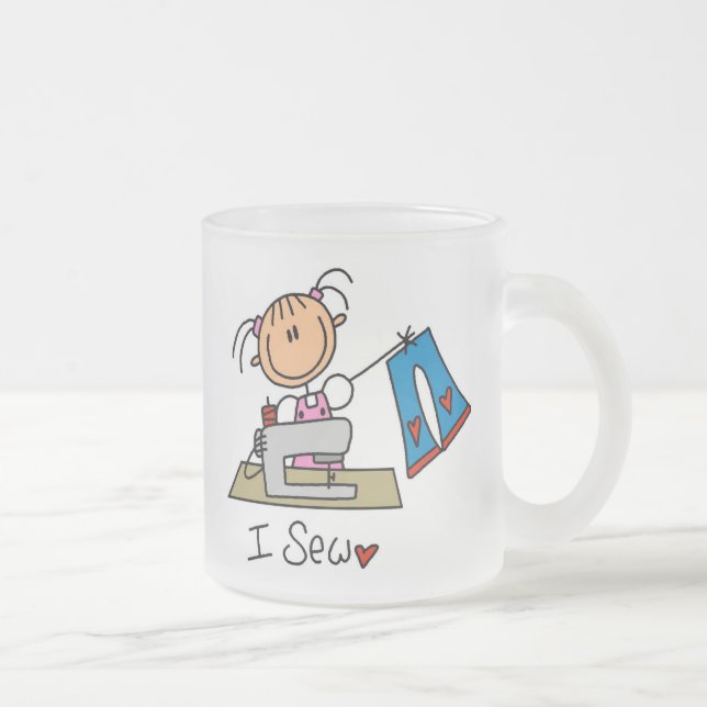 Caneca De Café Vidro Jateado Eu Costuro (Direita)