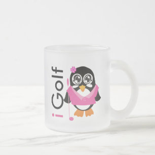 Caneca De Café Vidro Jateado eu Golf o pinguim