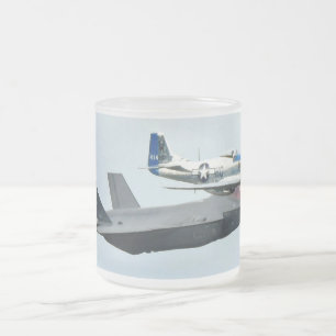 Caneca De Café Vidro Jateado F-35 Jato de combate com P-51 Mustang