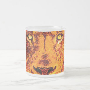 Caneca De Café Vidro Jateado Face de Leão Flamejante
