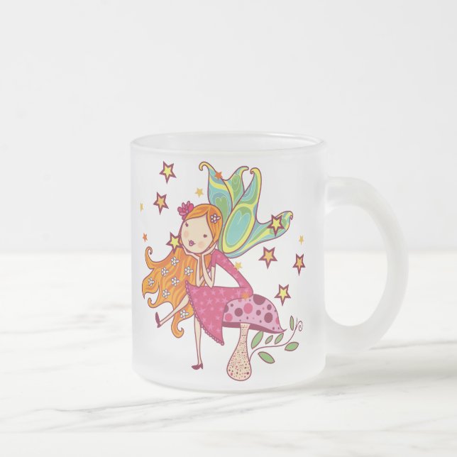 Caneca De Café Vidro Jateado Fada do jardim no cogumelo (Direita)