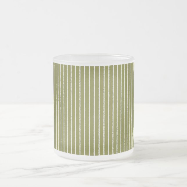 Caneca De Café Vidro Jateado Faixa Verde-Oliva com Linhas Isoladas (Centro)