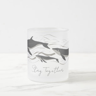 Caneca De Café Vidro Jateado Família de Baleias Oceano Juntos Silhueta