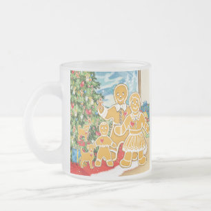 Caneca De Café Vidro Jateado Família do pão-de-espécie com sua árvore de Natal
