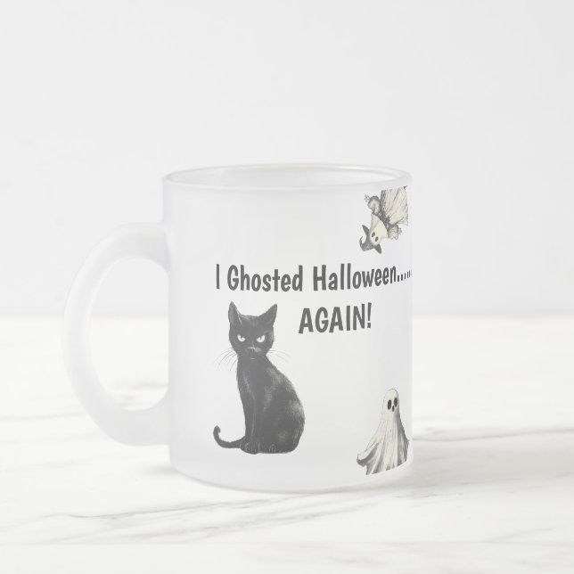 Caneca De Café Vidro Jateado Fantasma do Gato do Halloween Sarcástico (Esquerda)