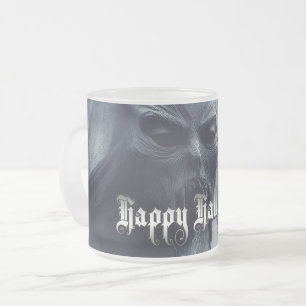 Caneca De Café Vidro Jateado Fantasma preto em uma paisagem infernal - Hallowee