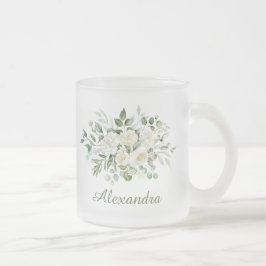Caneca De Café Vidro Jateado Favor de Damas de Honra Floral Branco Personalizad