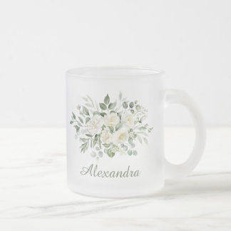 Caneca De Café Vidro Jateado Favor de Damas de Honra Floral Branco Personalizad