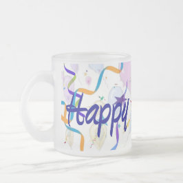 Caneca De Café Vidro Jateado Feliz Aniversário - Balões - Mug