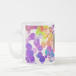 Caneca De Café Vidro Jateado Feliz Aniversário Colorida Bokeh Bubbles Pink Foto