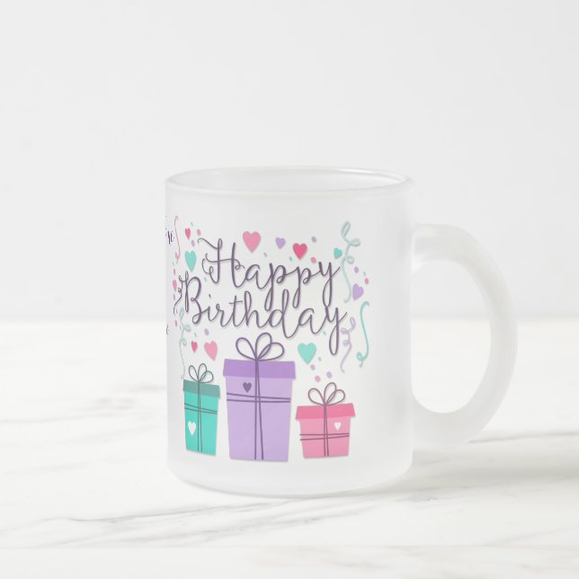 Caneca De Café Vidro Jateado Feliz Aniversário Com Caixas De Presente - Persona (Direita)