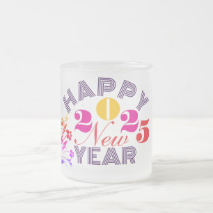 Caneca De Café Vidro Jateado Feliz ano novo 2025, Família de amigos de partido
