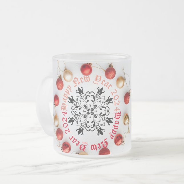 Caneca De Café Vidro Jateado Feliz ano novo De Café De Dois Tons (Frente Esquerda)