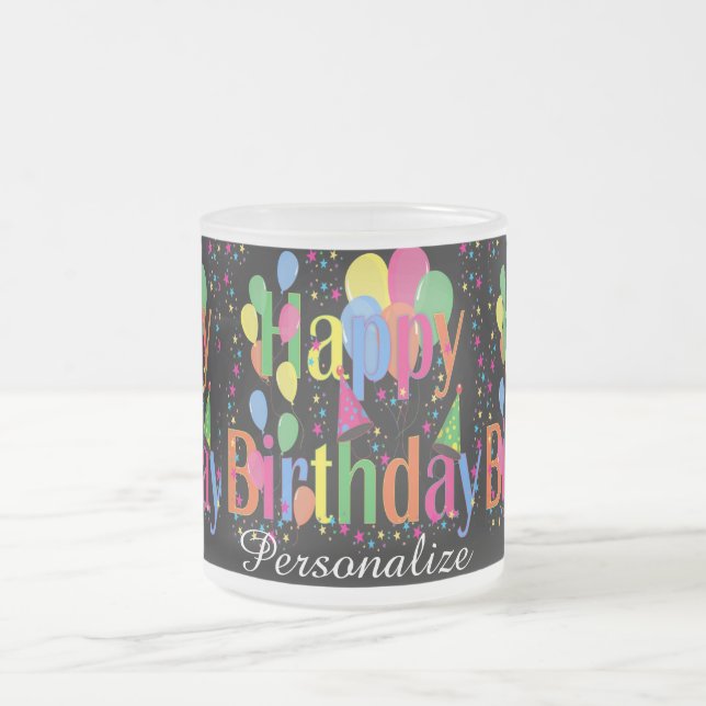 Caneca De Café Vidro Jateado Feliz Celebração de Aniversário | DIY Name (Centro)
