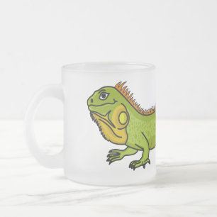 Caneca De Café Vidro Jateado Feliz desenho da iguana verde