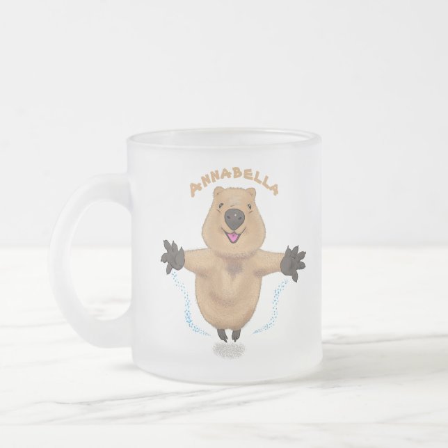 Caneca De Café Vidro Jateado Feliz design de desenho de quokka (Esquerda)