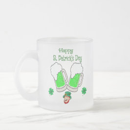 Caneca De Café Vidro Jateado Feliz Dia de São Patrício Leprechaun