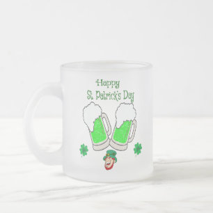 Caneca De Café Vidro Jateado Feliz Dia de São Patrício Leprechaun
