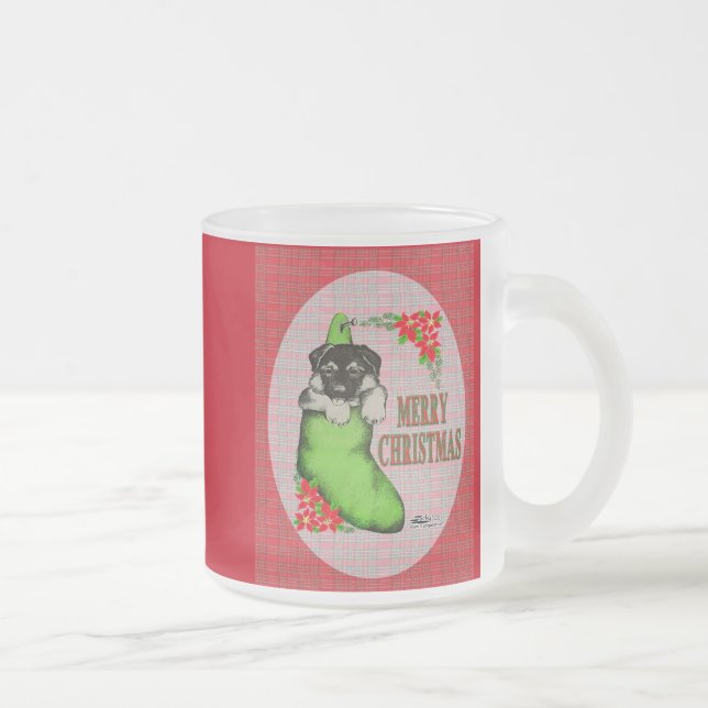 Caneca De Café Vidro Jateado Feliz Natal Puppy (Direita)