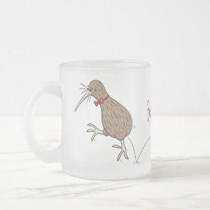 Caneca De Café Vidro Jateado Feliz salto em kiwi com design de desenho de arco