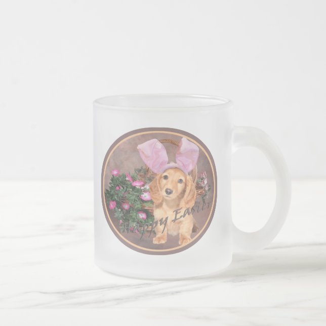 Caneca De Café Vidro Jateado Felz pascoa Dachshund (Direita)