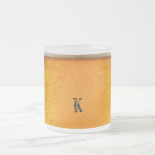 Caneca De Café Vidro Jateado Festa de Natal com Monograma de Cerveja Ouro Simpl