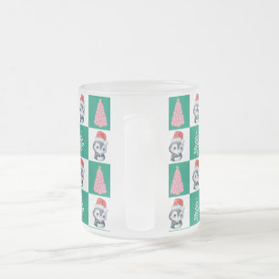 Caneca De Café Vidro Jateado Festa do Papai Noel do Pinguim Fofo Árvore de Nata