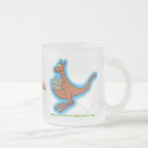 Caneca De Café Vidro Jateado Figura de desenho animado de canguru e koalas