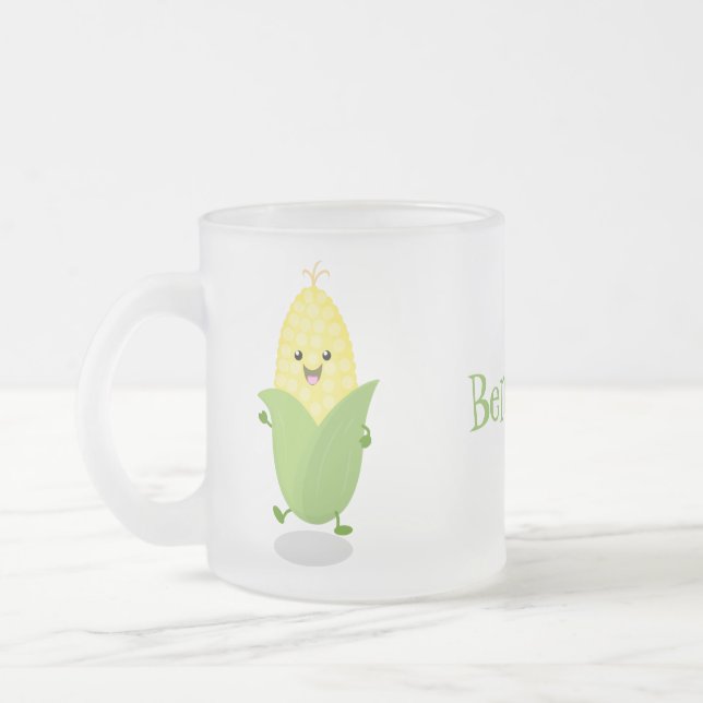 Caneca De Café Vidro Jateado Figura de desenho animado de milho feliz (Esquerda)