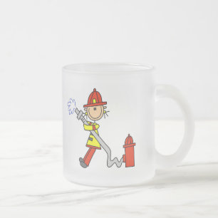 Caneca De Café Vidro Jateado Figura de palito bombeiro com mangueira