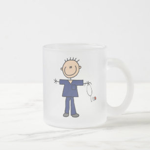 Caneca De Café Vidro Jateado Figura masculina enfermeira da vara - azul