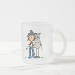 Caneca De Café Vidro Jateado Figura vaqueira da vara com camiseta do cavalo