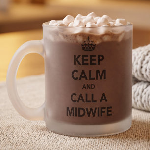 Caneca De Café Vidro Jateado Fique calmo e chame uma parteira