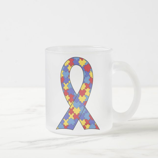 Caneca De Café Vidro Jateado Fita da consciência do autismo (Direita)