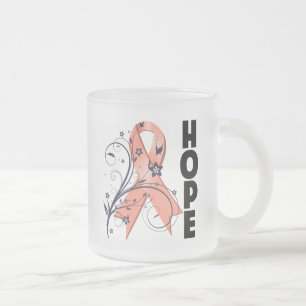 Caneca De Café Vidro Jateado Fita floral da esperança do cancer Endometrial