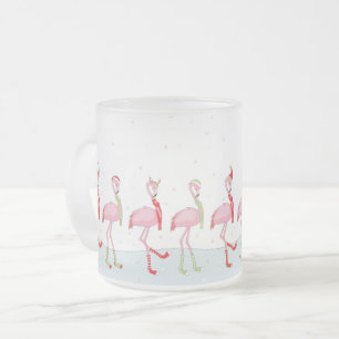 Caneca De Café Vidro Jateado flamingo de Natal