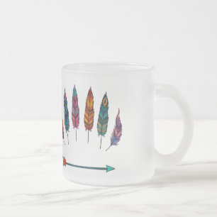 Caneca De Café Vidro Jateado flecha e penas