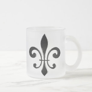 Caneca De Café Vidro Jateado Fleur De Lis, Lavagem Negra