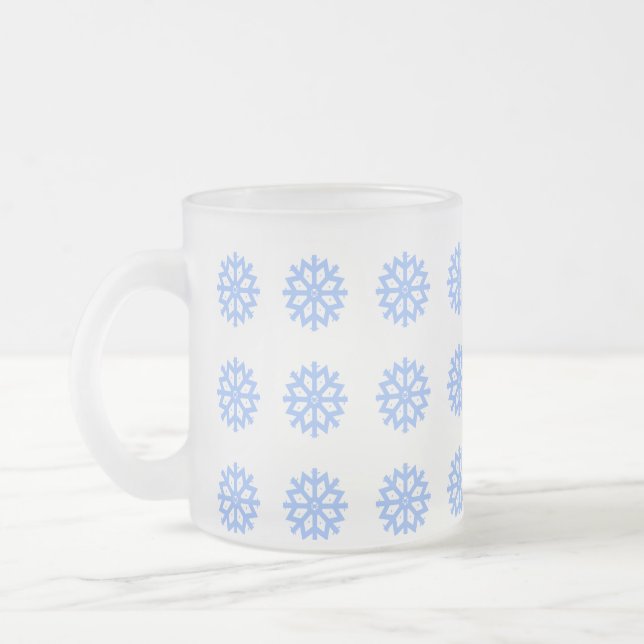 Caneca De Café Vidro Jateado Floco de neve Azul Inverno Padrão Festivo (Esquerda)