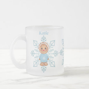 Caneca De Café Vidro Jateado Floco de neve fosco Azul e Pão de Gengre