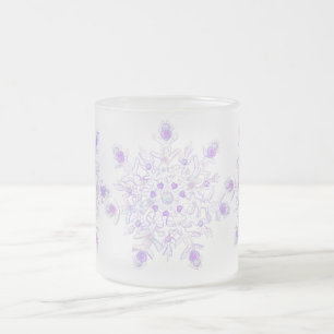 Caneca De Café Vidro Jateado floco de neve roxo leve e coração brilhando