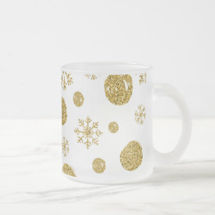 Caneca De Café Vidro Jateado Flocos de Neve Dourados 1