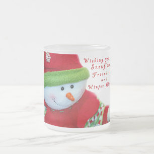 Caneca De Café Vidro Jateado Flocos de neve e boneco de neve com citação