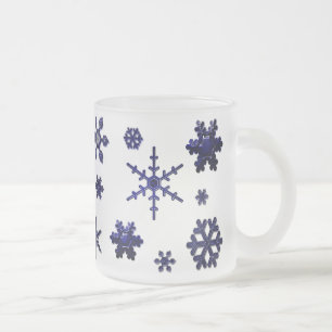 Caneca De Café Vidro Jateado Flocos de neve geométricos - Azul