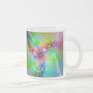 Caneca De Café Vidro Jateado Flor colorida com fitas